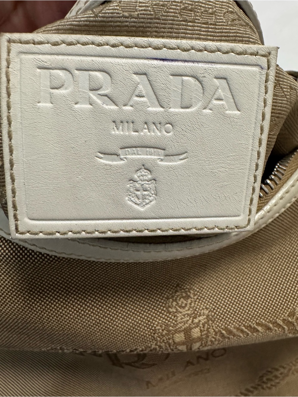 Prada Milano Canvas Shoulder Bag with White Leather Trim - Picture 9 of 14